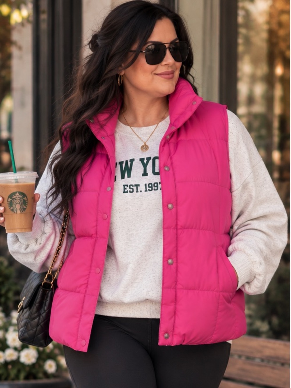 Lands’ End Women’s L 14-16 Pink Down Puffer Vest Hot Pink Quilted